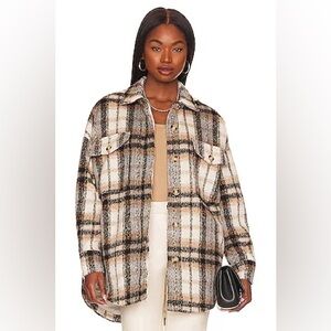 Good American Oversized Neutral Plaid Shacket